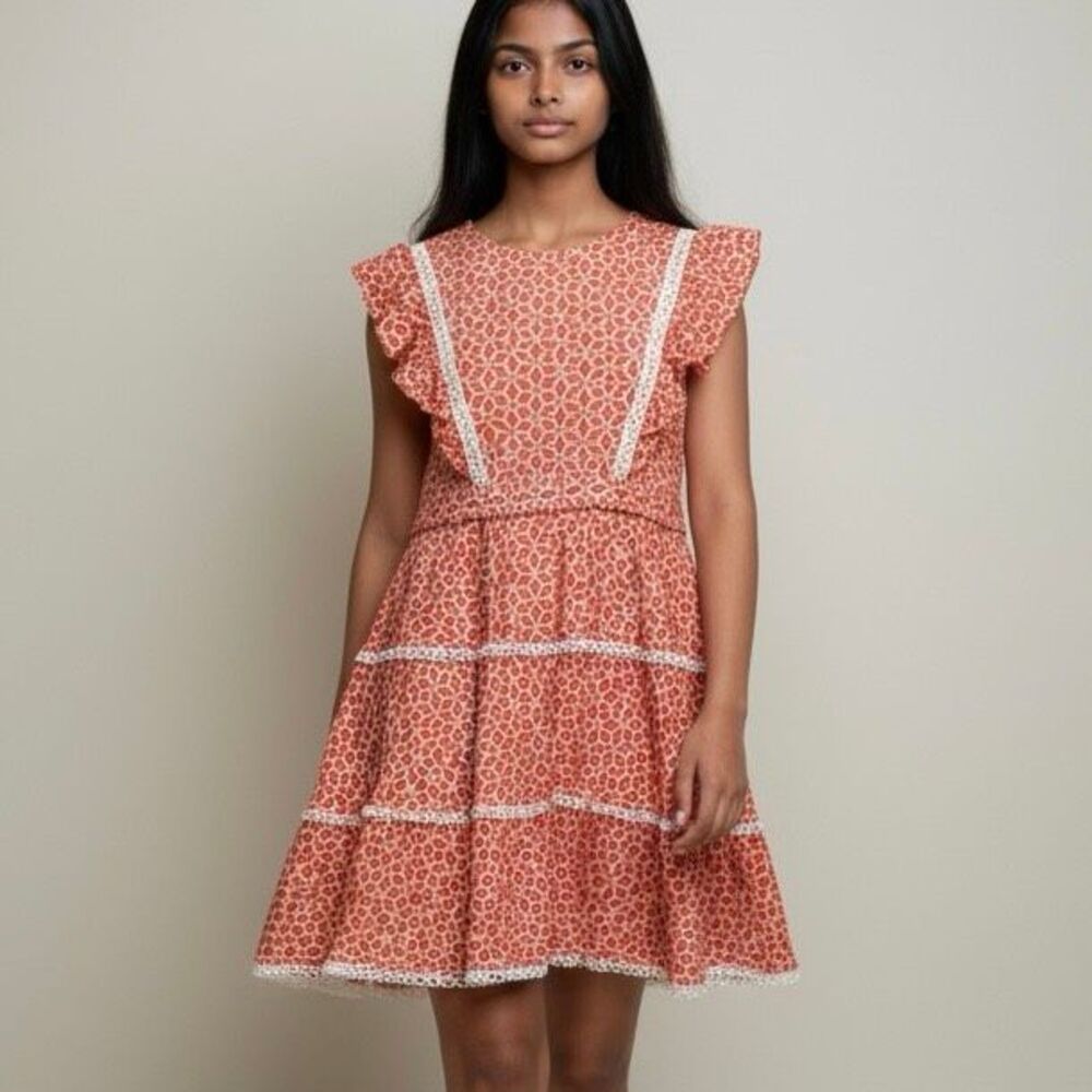 Bardot Junior Girls 18 Red White Eyelet Embroidered Dress Artsy Preppy Old Money